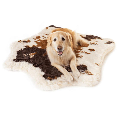 Puprug Animal Print Luxury Faux Fur Orthopedic Memory Foam Washable Dog Bed, 55" L X 50" W, Brown Cowhide