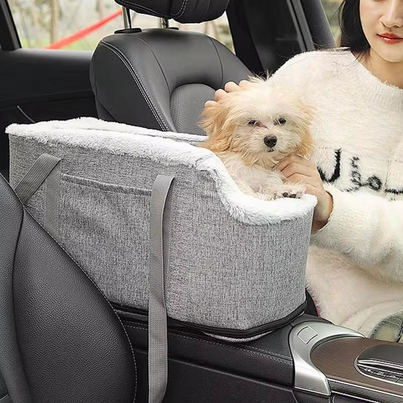 Portable Dog Console Car Seat Travel Bag - Washable Booster Seat for Dogs and Cats on Car Armrest