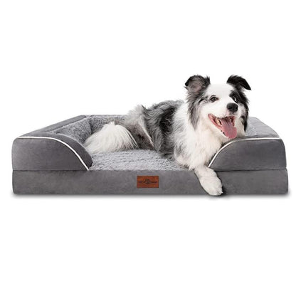 Dog Beds for Small Medium Large X-Large Dogs, Orthopedic Foam Dog Bed with Removable Washable Cover, Light Grey Waterproof Pet Sofa with Removable Bolster, 3Side-Around Bolster Pet Cushion with Anti-Slip Bottom, Super Soft Pet Mattress & Cat Mat