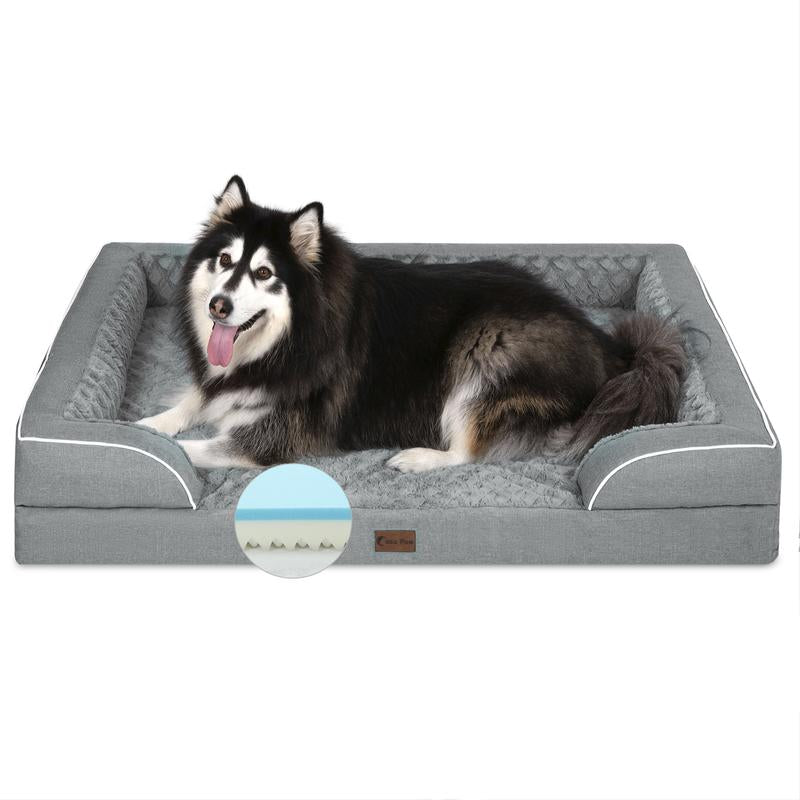 Dog Beds for Small Medium Large X-Large Dogs, Orthopedic Foam Dog Bed with Removable Washable Cover, Light Grey Waterproof Pet Sofa with Removable Bolster, 3Side-Around Bolster Pet Cushion with Anti-Slip Bottom, Super Soft Pet Mattress & Cat Mat