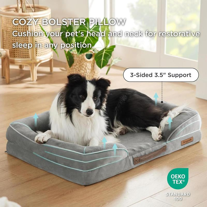 Anyask Dog and Cat Bed Waterproof Dog Sofa Beds, Medium Supportive Foam, Pet Couch Bed with Removable Washable Cover Waterproof Lining and Slip-Resistant Bottom