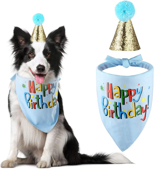 Blue Dog Birthday Bandana Hat Scarf - Party Supplies for Boys