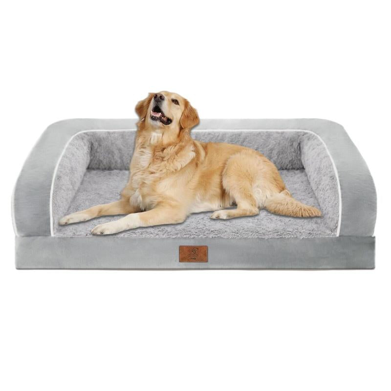 Dog Beds for Small Medium Large X-Large Dogs, Orthopedic Foam Dog Bed with Removable Washable Cover, Light Grey Waterproof Pet Sofa with Removable Bolster, 3Side-Around Bolster Pet Cushion with Anti-Slip Bottom, Super Soft Pet Mattress & Cat Mat