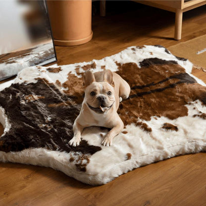 Puprug Animal Print Luxury Faux Fur Orthopedic Memory Foam Washable Dog Bed, 55" L X 50" W, Brown Cowhide