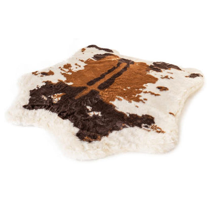 Puprug Animal Print Luxury Faux Fur Orthopedic Memory Foam Washable Dog Bed, 55" L X 50" W, Brown Cowhide