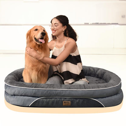 Dog Beds for Small Medium Large X-Large Dogs, Orthopedic Foam Dog Bed with Removable Washable Cover, Light Grey Waterproof Pet Sofa with Removable Bolster, 3Side-Around Bolster Pet Cushion with Anti-Slip Bottom, Super Soft Pet Mattress & Cat Mat