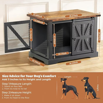 Stylish Heavy-Duty Dog Crate Furniture for Medium to XL Dogs - Indoor Double Door Kennel