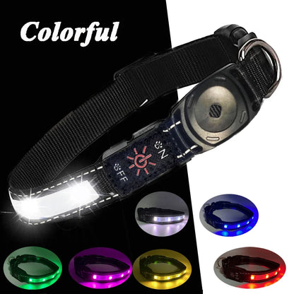 For Apple Airtag GPS Finder Led Dog Collar Waterproof Light USB Chargeable Luminous Collar Pet for Apple Air Tag Tracker Case