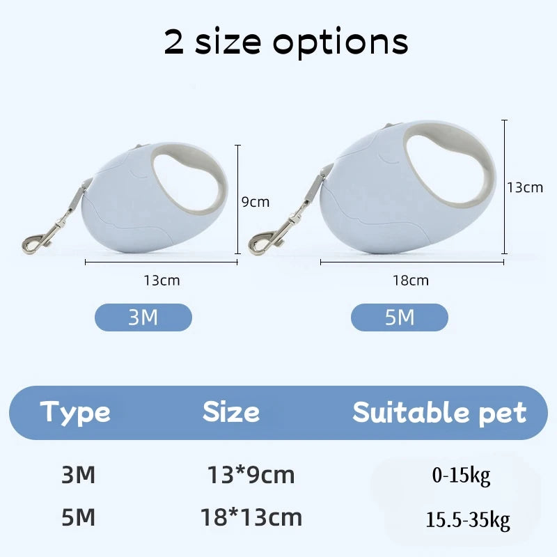 Retractable Dog Leash – 3M/5M Nylon Rope for Small & Medium Dogs, Puppy & Cat Walking Lead