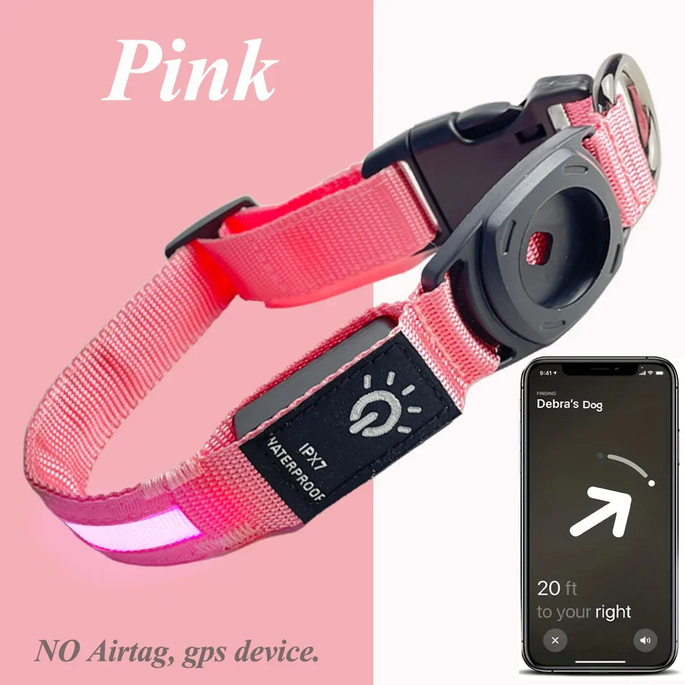 For Apple Airtag GPS Finder Led Dog Collar Waterproof Light USB Chargeable Luminous Collar Pet for Apple Air Tag Tracker Case