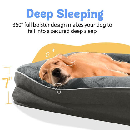 Dog Beds for Small Medium Large X-Large Dogs, Orthopedic Foam Dog Bed with Removable Washable Cover, Light Grey Waterproof Pet Sofa with Removable Bolster, 3Side-Around Bolster Pet Cushion with Anti-Slip Bottom, Super Soft Pet Mattress & Cat Mat