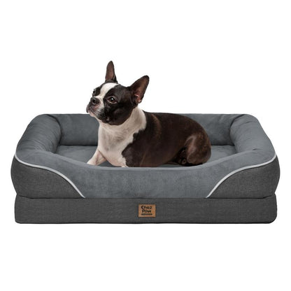 Dog Beds for Small Medium Large X-Large Dogs, Orthopedic Foam Dog Bed with Removable Washable Cover, Light Grey Waterproof Pet Sofa with Removable Bolster, 3Side-Around Bolster Pet Cushion with Anti-Slip Bottom, Super Soft Pet Mattress & Cat Mat