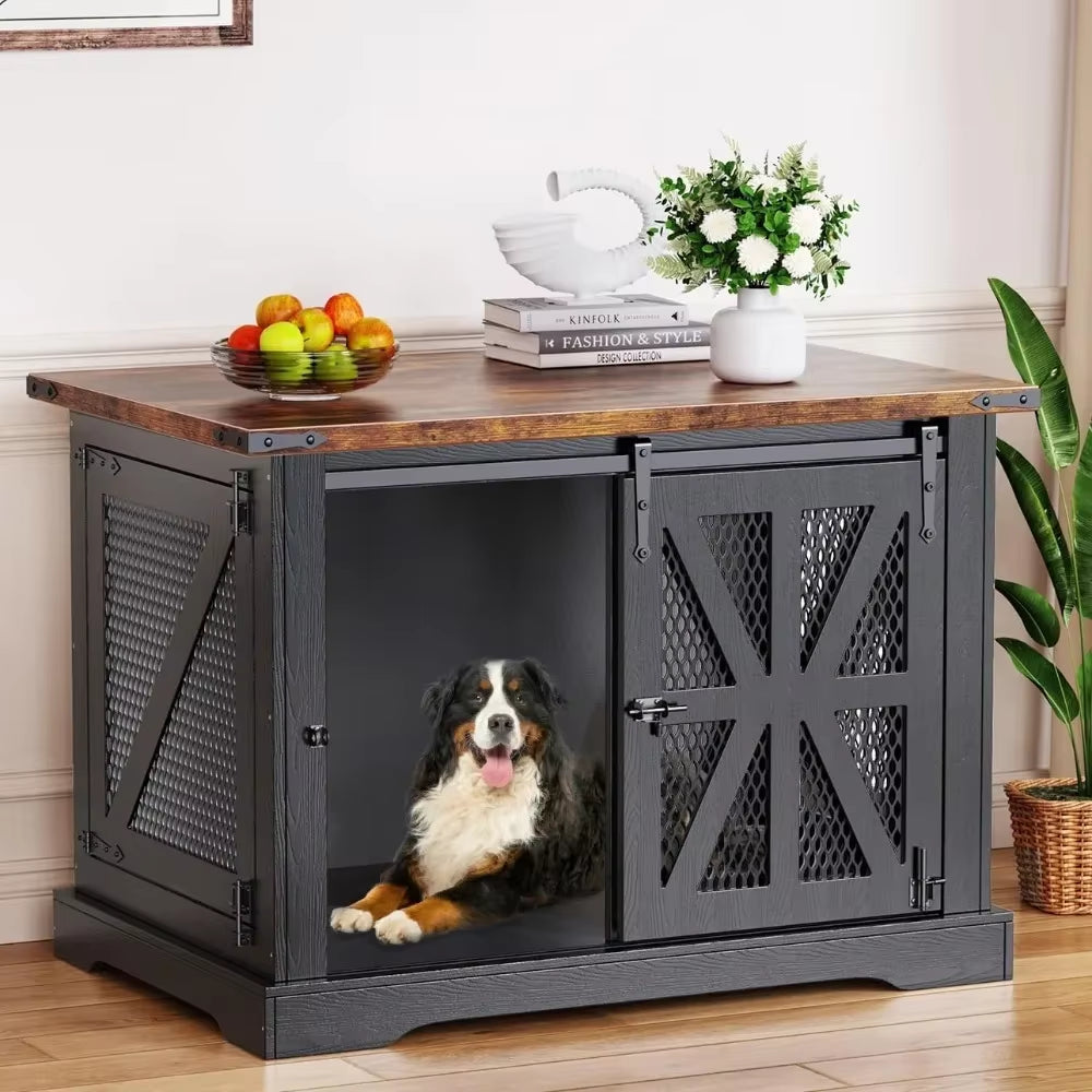 Stylish Heavy-Duty Dog Crate Furniture for Medium to XL Dogs - Indoor Double Door Kennel