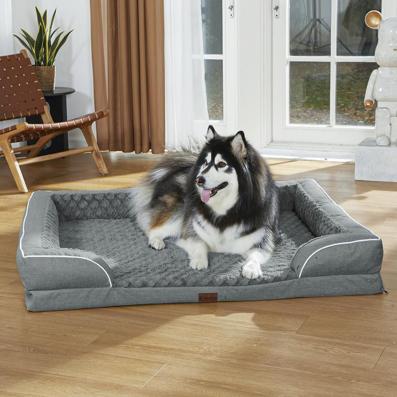 Dog Beds for Small Medium Large X-Large Dogs, Orthopedic Foam Dog Bed with Removable Washable Cover, Light Grey Waterproof Pet Sofa with Removable Bolster, 3Side-Around Bolster Pet Cushion with Anti-Slip Bottom, Super Soft Pet Mattress & Cat Mat