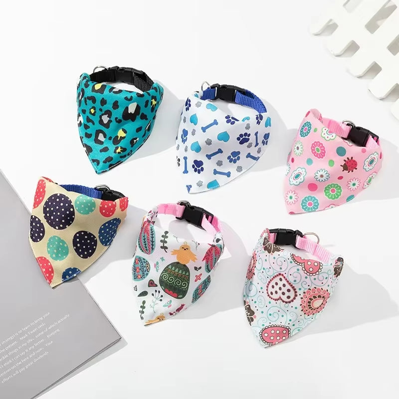 Adjustable Pet Scarf Saliva Towel Dog Bandanas Cat Dog Printed Washable Bow Ties Collar Bibs Triangle Scarf Dogs Pet Supplies