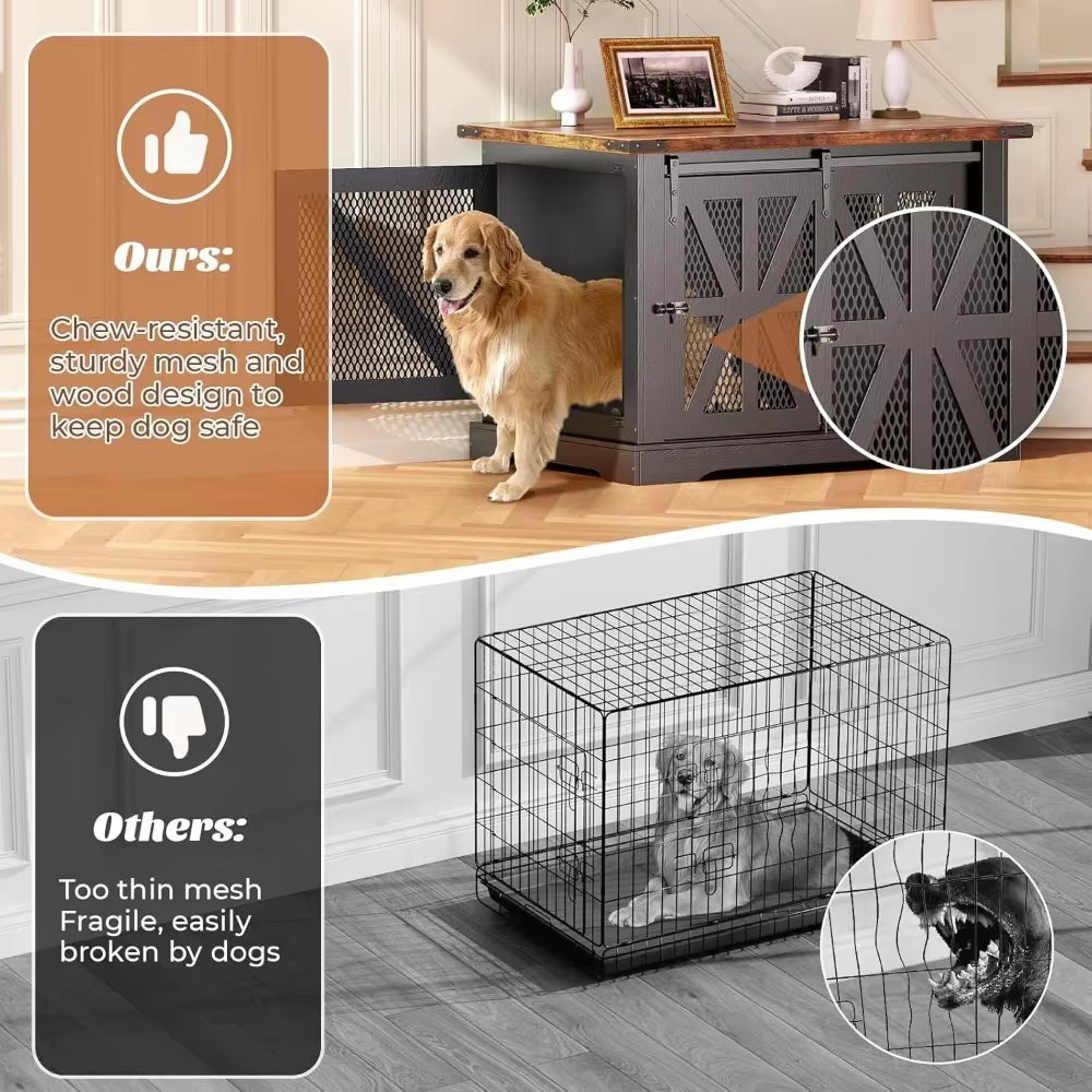 Stylish Heavy-Duty Dog Crate Furniture for Medium to XL Dogs - Indoor Double Door Kennel