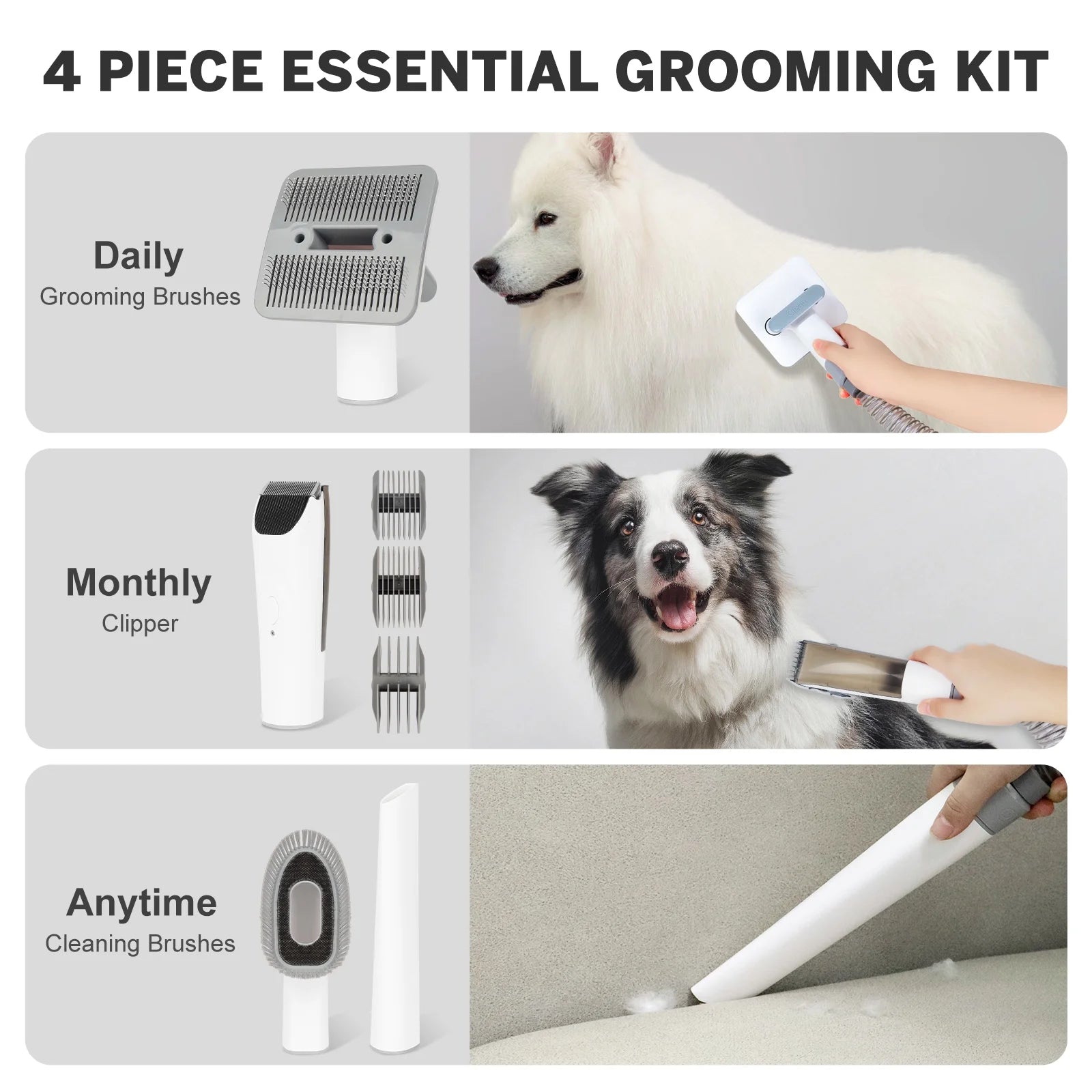 2L Dog Grooming Kit with Vacuum, Clippers, and Brush - 4-in-1 Low Noise Pet Hair Removal Tool for Dogs and Cats